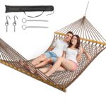 Hamaca Doble ANAGOO DC200 190x140 cm Capacidad 450 Libras Color Marrón Poliéster con Barra Separadora de Madera Dura