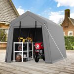 Cobertizo de Almacenamiento Portátil Hipicute 7x10 pies Impermeable Resistente a Rayos UV Gris