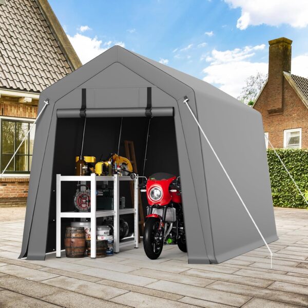 Cobertizo de Almacenamiento Portátil Hipicute 7x10 pies Impermeable Resistente a Rayos UV Gris