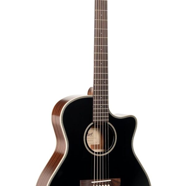 Cort Essence Series ES-GA4 Grand Auditorium Cutaway Acoustic Electric Guitar, Black Top Semi Gloss (GA4BTSG)