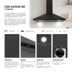 Campana extractora Vista Coll 380 CFM de 36 pulgadas para montaje en pared, LED, negro mate