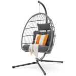 Silla de Huevo Colgante Hipicute O-96J con Soporte de Ratán Color Gris Marco de Acero de Aluminio Capacidad 350 Libras