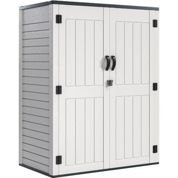 Cobertizo de Almacenamiento Exterior YITAHOME MAYIHx0IOK Vertical de Resina 59 Pies Cúbicos con Cerradura Gris Claro