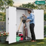 Cobertizo de Almacenamiento Exterior YITAHOME MAYIHx0IOK Vertical de Resina 59 Pies Cúbicos con Cerradura Gris Claro