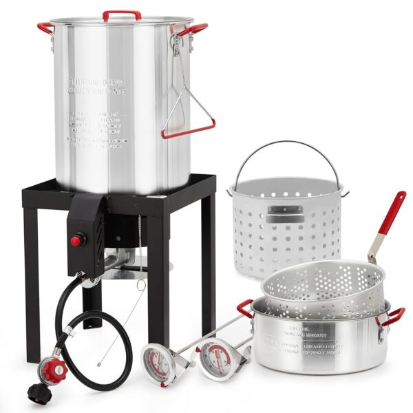 Freidora de Pavo ACONEE Turkey Fryer 30 Cuartos con Caldera para Pescado 10 Cuartos Estufa de Propano 55000 BTU Aluminio