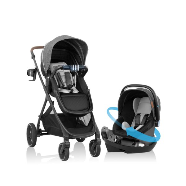 Sistema de Viaje Evenflo Shyft Intuiti Plus TS100212540 con Asiento de Auto LiteMax NXT Giratorio Pescador Tweed para Be