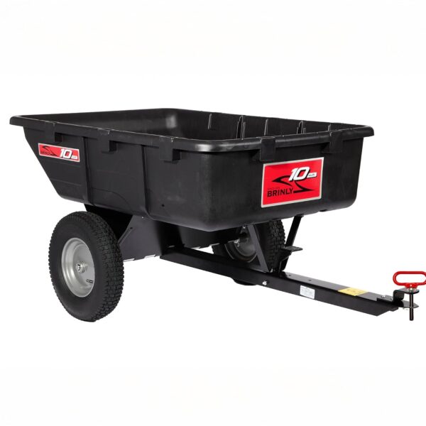 Brinly Carro utilitario de polietileno resistente de 10 pies cúbicos y 650 lb para remolque con enganche magnético y caj