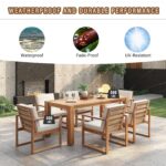 Juego de Mesa y Sillas de Patio Merax 7 Piezas Madera de Acacia para 6 Personas con Agujero para Sombrilla Color Teca Cl