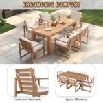 Juego de Mesa y Sillas de Patio Merax 7 Piezas Madera de Acacia para 6 Personas con Agujero para Sombrilla Color Teca Cl