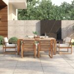 Juego de Mesa y Sillas de Patio Merax 7 Piezas Madera de Acacia para 6 Personas con Agujero para Sombrilla Color Teca Cl