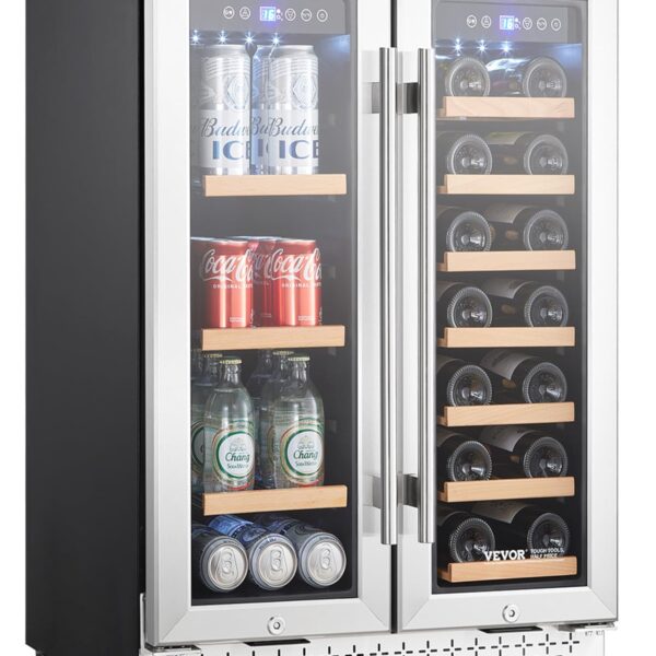 VEVOR Refrigerador de vino y bebidas, enfriador de vino de doble zona de 24 pulgadas, refrigerador integrado e independi
