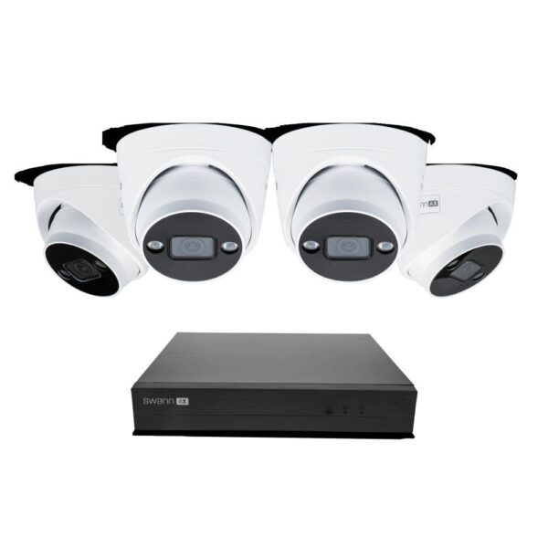 Sistema de cámara de seguridad Swann AdvancedX™ NVR 4K con cable, 8 canales, 4 cámaras domo PoE para exterior, almacenam
