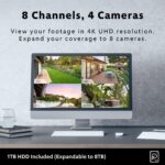 Sistema de cámara de seguridad Swann AdvancedX™ NVR 4K con cable, 8 canales, 4 cámaras domo PoE para exterior, almacenam