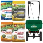 Paquete Scotts Turf Builder para céspedes pequeños del norte Modelo VB21541 con esparcidor EdgeGuard Mini incluye 4 prod