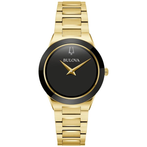 Reloj Bulova Millenia Moderna 97L175 Mujer Acero Inoxidable Dorado Esfera Negra Cristal de Zafiro 32 Milímetros