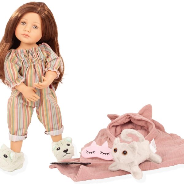 Muñeca Gotz Little Kidz Grete PJ Party de pie multiarticulada 36 cm cuerpo de vinilo ojos gris piedra