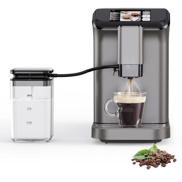 Máquina de café expreso con espumador de leche, totalmente automática, 4 opciones de bebidas, molinillo integrado, panta