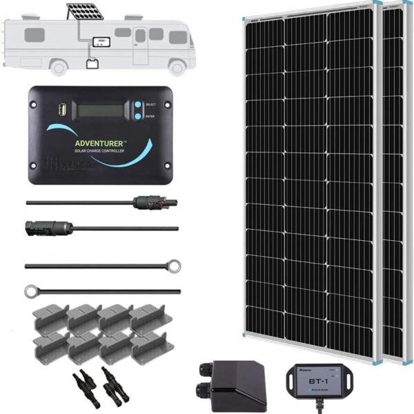 Kit de Panel Solar Renogy RNG-KIT-RV200D-ADV30-US-FBS 200W 12V con Controlador de Carga Adventurer 30A PWM y Soportes de