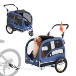 Remolque de Bicicleta para Perros VEVOR 2 en 1 Cochecito para Mascotas Soporta hasta 100 Libras Marco Plegable Ruedas de