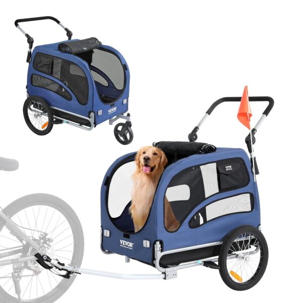 Remolque de Bicicleta para Perros VEVOR 2 en 1 Cochecito para Mascotas Soporta hasta 100 Libras Marco Plegable Ruedas de