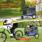 Remolque de Bicicleta para Perros VEVOR 2 en 1 Cochecito para Mascotas Soporta hasta 100 Libras Marco Plegable Ruedas de