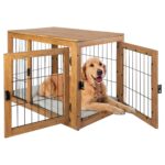 Jaula para Perros PETMAKER PET6307-1 Estilo Mueble de Madera de Acacia con Puertas Dobles y Cojín 40.94 x 28.34 x 32 Pul