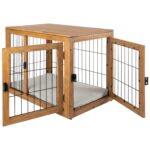Jaula para Perros PETMAKER PET6307-1 Estilo Mueble de Madera de Acacia con Puertas Dobles y Cojín 40.94 x 28.34 x 32 Pul