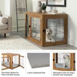 Jaula para Perros PETMAKER PET6307-1 Estilo Mueble de Madera de Acacia con Puertas Dobles y Cojín 40.94 x 28.34 x 32 Pul