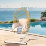 Silla Columpio DWVO MADWVYOt2C Mimbre Beige Capacidad 450 Libras Plegable con Cojín y Soporte