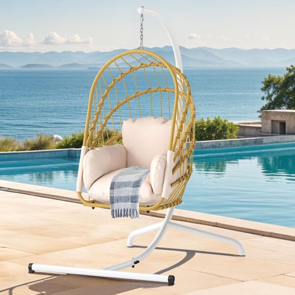 Silla Columpio DWVO MADWVYOt2C Mimbre Beige Capacidad 450 Libras Plegable con Cojín y Soporte