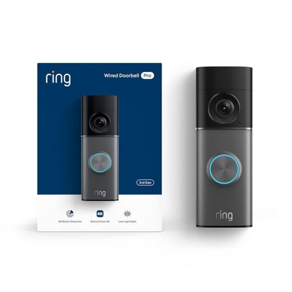 Videotimbre cableado Ring Pro (modelo más reciente): Retinal 4K con video de gran angular, zoom 10x mejorado y visión ba