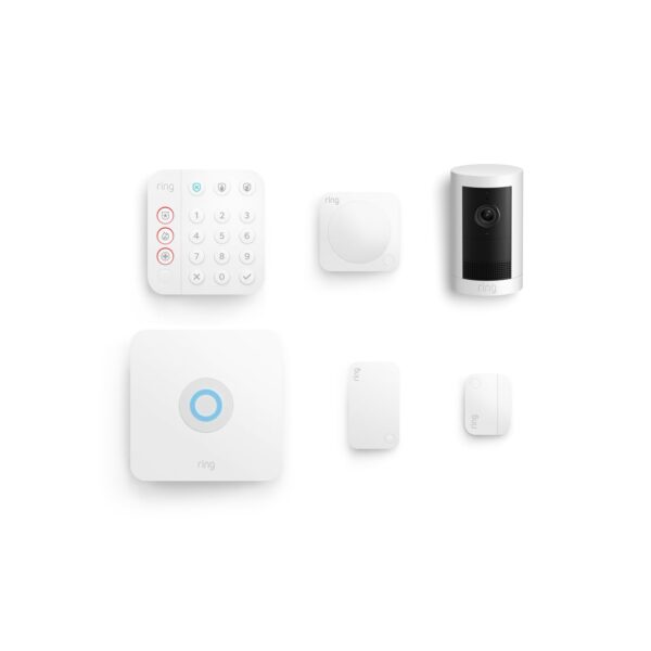 Kit de Alarma Ring de 5 piezas con Cámara para Exteriores Inalámbrica Ring Plus Blanco