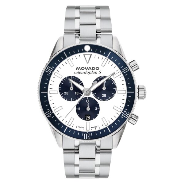 Reloj Movado Heritage Calendoplan S 3650259 para Hombre 42mm Cronógrafo Swiss Quartz Caja de Acero Inoxidable Bisel Azul