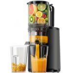 EUHOMY - Exprimidor de prensa en frío, extractor de alimentación extra grande de 5.4 pulgadas, máquina exprimidora de 25