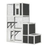Casa para Gatos KEIKI CATHOUSECD03 Catio de Madera 3 Niveles 4 Plataformas 2 Puertas 70.9 Pulgadas Gris