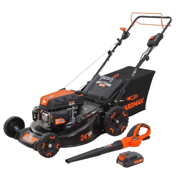 Cortacésped YARDMAX YG4761-YF1320 24 pulgadas 201cc Arranque Eléctrico CVT 6 Velocidades RWD 3 en 1 con Soplador Negro
