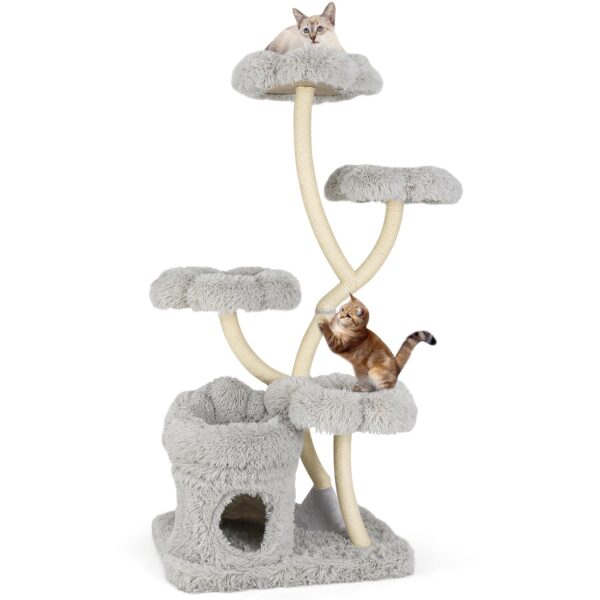 Árbol para Gatos PETSITE PTS10226CTPV 65 Pulgadas 4 Niveles Gris con Postes Rascadores de Sisal