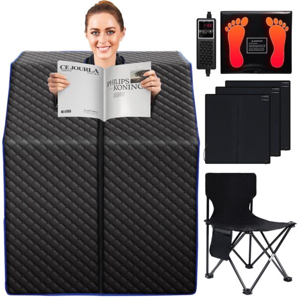 Caja de Sauna Infrarroja RRGFB FUL-8302 Portátil Calefacción de Cristal de Carbono 9 Niveles 3.3 x 2.9 x 2.6 pies
