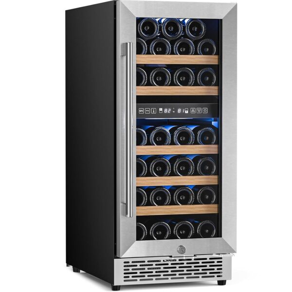 Antarctic Star Refrigerador de vino de 15 pulgadas, refrigerador de vino de 27 botellas de doble zona independiente o in