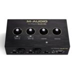 M-AUDIO Interfaz de audio M-Track Duo HD, micrófono de condensador M100 y auriculares de monitoreo de estudio HDH41 para