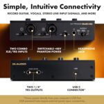 M-AUDIO Interfaz de audio M-Track Duo HD, micrófono de condensador M100 y auriculares de monitoreo de estudio HDH41 para