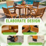 Juego de Comedor de Patio Greesum GS-LCW0326L8 5 Piezas Madera de Acacia Mesa Redonda Plegable 39.4 Pulgadas Marrón Clar