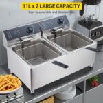 Freidora eléctrica de acero inoxidable 304 de grado comercial de 23.2QT/22L de 3400 W con 2 cestas extra gruesas, tapa p