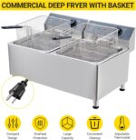Freidora eléctrica de acero inoxidable 304 de grado comercial de 23.2QT/22L de 3400 W con 2 cestas extra gruesas, tapa p