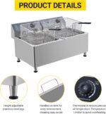 Freidora eléctrica de acero inoxidable 304 de grado comercial de 23.2QT/22L de 3400 W con 2 cestas extra gruesas, tapa p
