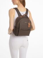 Mochila Michael Kors Sable Mediana Marrón Bellota Lienzo Estampado Herrajes Dorados