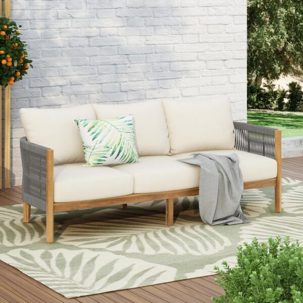 Sofá para Exteriores Christopher Knight Home 327012 Madera de Acacia 77 Pulgadas 3 Plazas Gris Beige