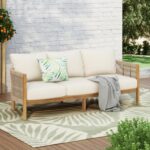 Sofá Merax de Madera de Acacia para Patio 3 Plazas Color Teca Cuerda Tejida 77x29.75x25 pulgadas