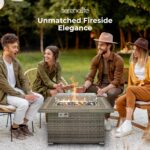 Mesa de Chimenea SereneLife SLNFTAL26.5 Propano 50000 BTU Rectangular de Mimbre con Mesa de Azulejos Protector de Viento