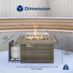 Mesa de Chimenea SereneLife SLNFTAL26.5 Propano 50000 BTU Rectangular de Mimbre con Mesa de Azulejos Protector de Viento